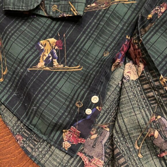 Tommy Hilfiger Vintage Y2K AOP Ski Hunter Green Button Front Shirt Men's XL - Picture 5 of 9